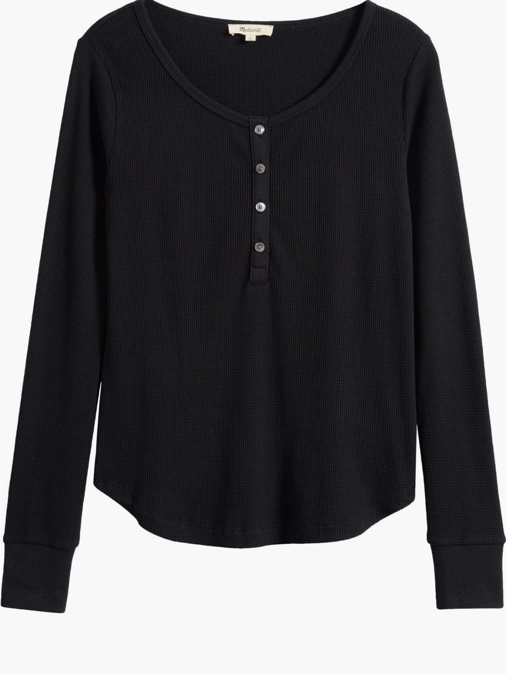 Madewell nwt Black scoop neck Waffle-knit Henley Thermal jersey top